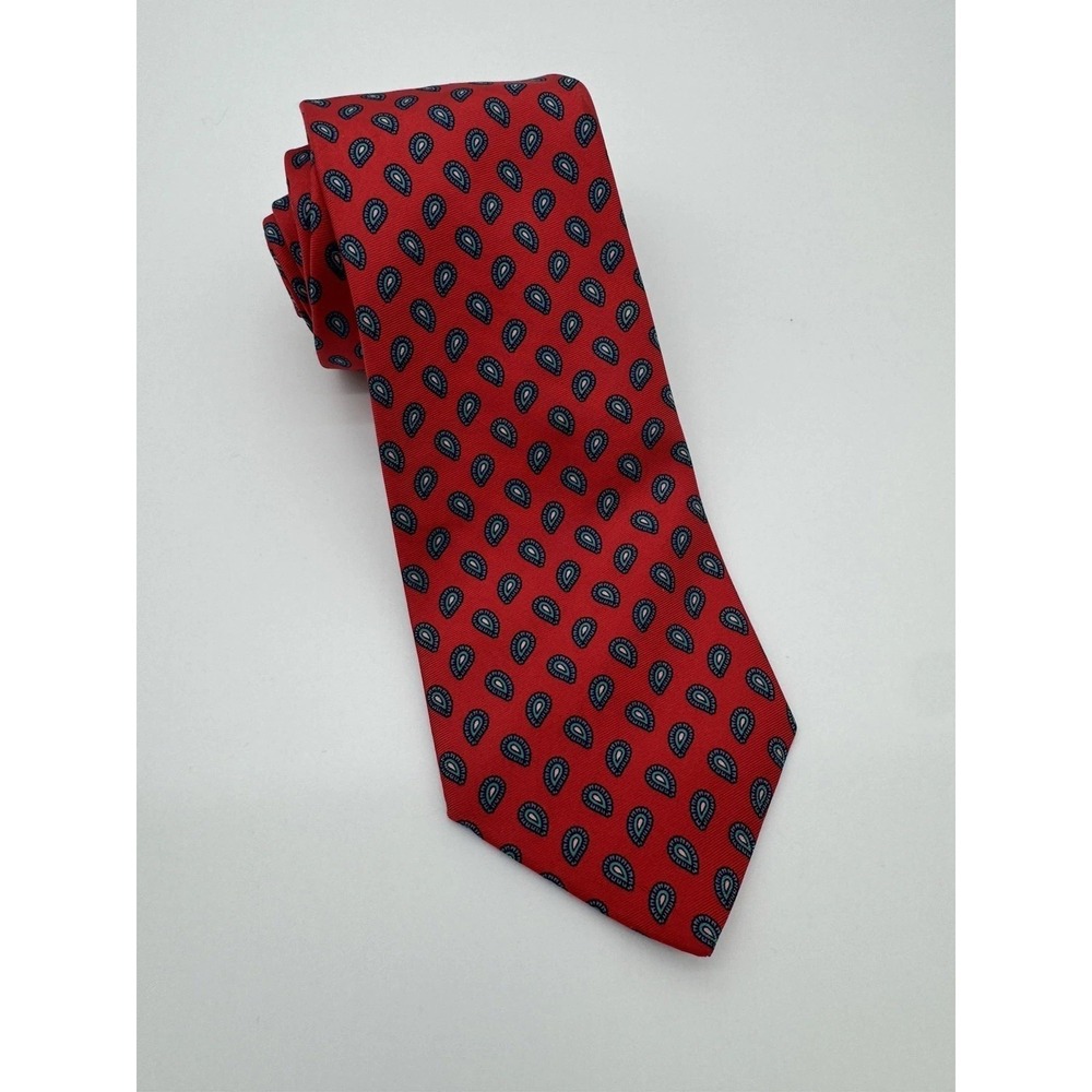 Briar Handmade Red Silk Tie Paisley Pattern Made in USA Classic Mens Necktie